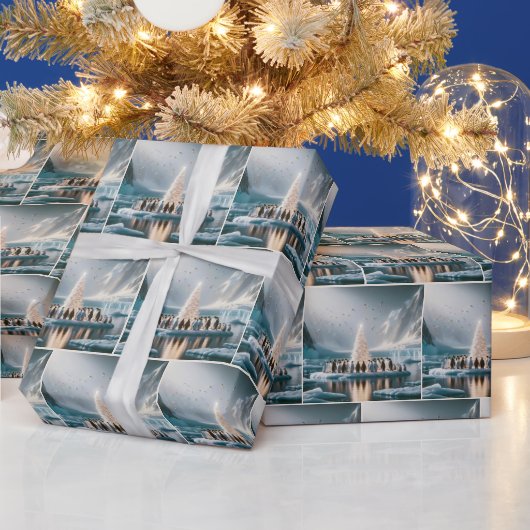 Pinguine Ansammlung rund um einen weißen Weihnacht Geschenkpapier (Feiertage)