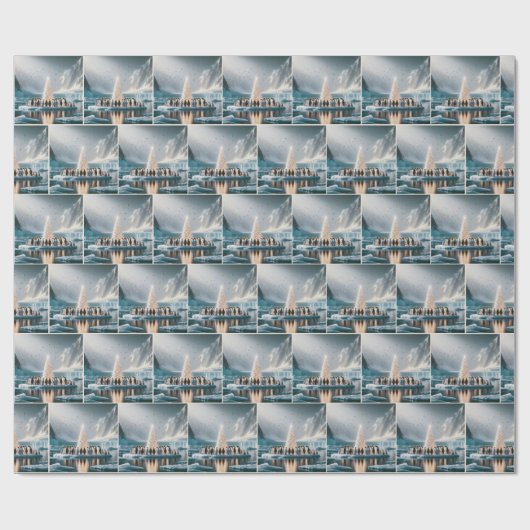 Pinguine Ansammlung rund um einen weißen Weihnacht Geschenkpapier (Flach)