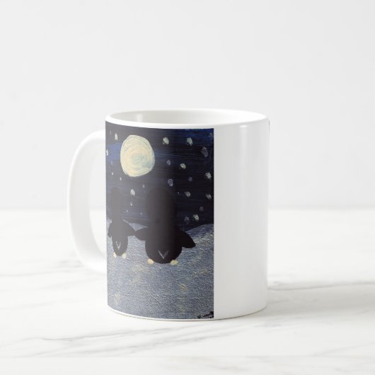 Pinguine auf einem Snowy-Abend mit Vollmond Kaffeetasse (Vorderseite Links)