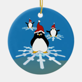 Pinguine auf einer Schneeflocke Keramik Ornament