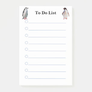 Pinguine auf weißer linierter To-Do-Liste Post-it Klebezettel