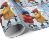 Pinguine beim Eislaufen  Geschenkpapier (Rolleneckpunkt)