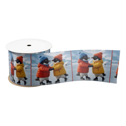 Pinguine beim Eislaufen Satinband (Spule)
