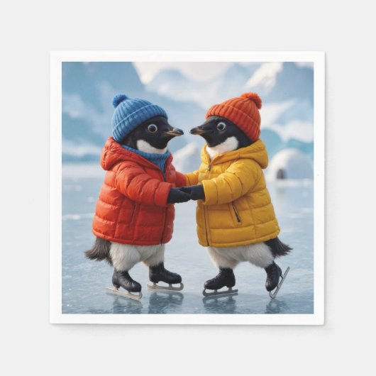 Pinguine beim Eislaufen Serviette (Vorderseite)