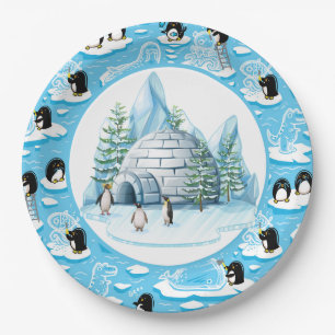 Pinguine beim Spielen Papierplatte Pappteller