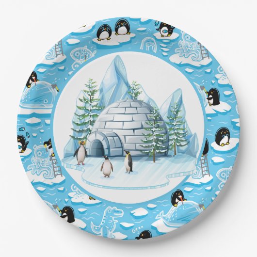 Pinguine beim Spielen Papierplatte Pappteller (Vorderseite)