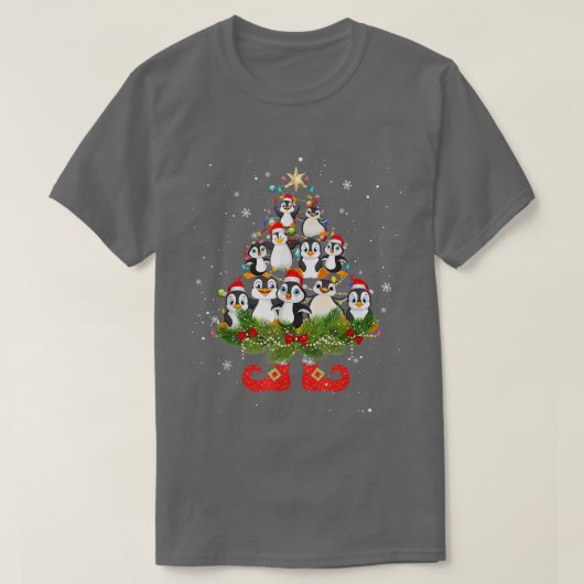 Pinguine Christmas Tree Lights Funny Weihnachtsman T-Shirt (Design vorne)