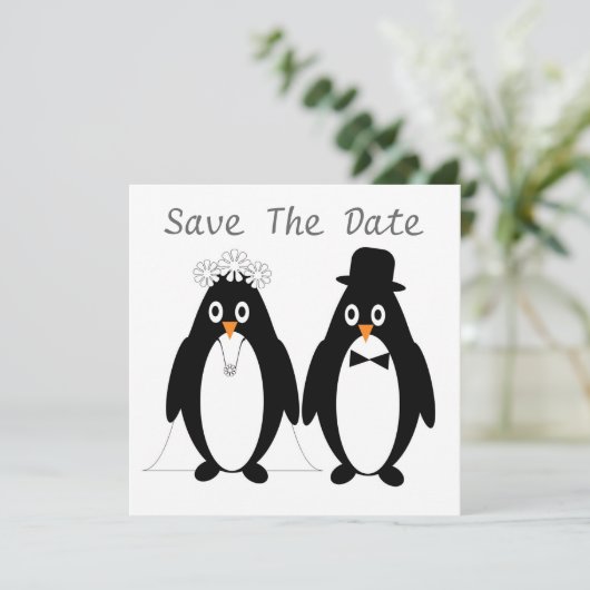 Pinguine Design Save the Date Einladung Hochzeitsf (Stehend Vorderseite)