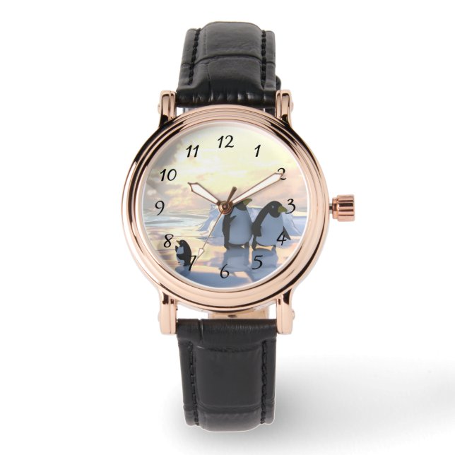 Pinguine, die auf einer Eisscholle abkühlen Armbanduhr (Vorderseite)