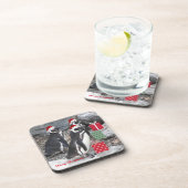 Pinguine, die einen Urlaub in Roten Weihnachtsmann Getränkeuntersetzer (Rechte Seite)