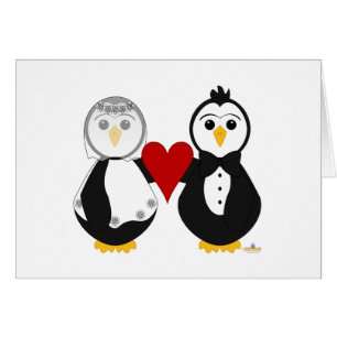 Pinguine, die heiraten und ein Herz halten