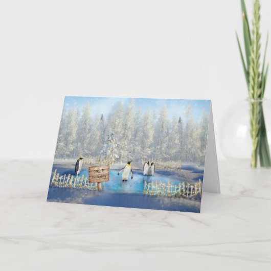 Pinguine Eis Skaten Weihnachtskarte Feiertagskarte (Vorderseite)