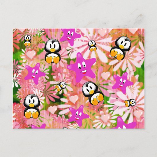 Pinguine Floral auf der Postkarte (Vorderseite)