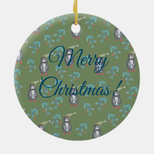 Pinguine Frohe Weihnachtsfeiertage Stimmung Keramik Ornament (Hinten)