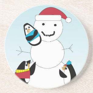 Pinguine Gebäude a Snow Man Sandstein Untersetzer