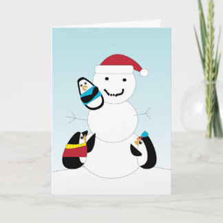 Pinguine Gebäude eine Snowman Weihnachtskarte Feiertagskarte