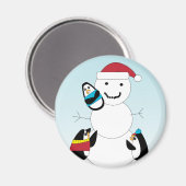 Pinguine Gebäude im Winter ein Schneemann Magnet (Vorderseite/Rückseite)