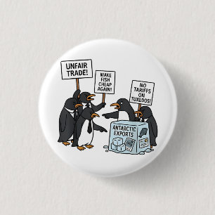 Pinguine gegen Zölle und Trump Button