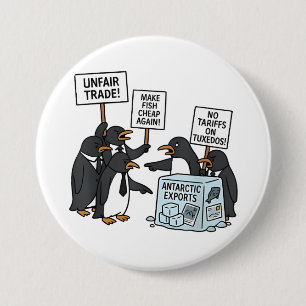 Pinguine gegen Zölle und Trump Button