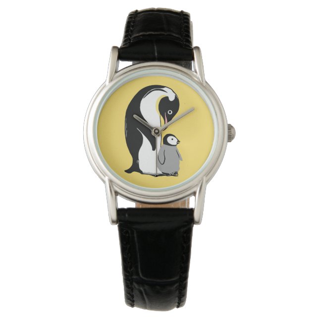Pinguine Gelbe und Schwarze Armbanduhren (Vorderseite)