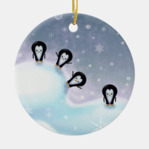 Pinguine haben Spaß Weihnachtsbaumanhänger Keramikornament