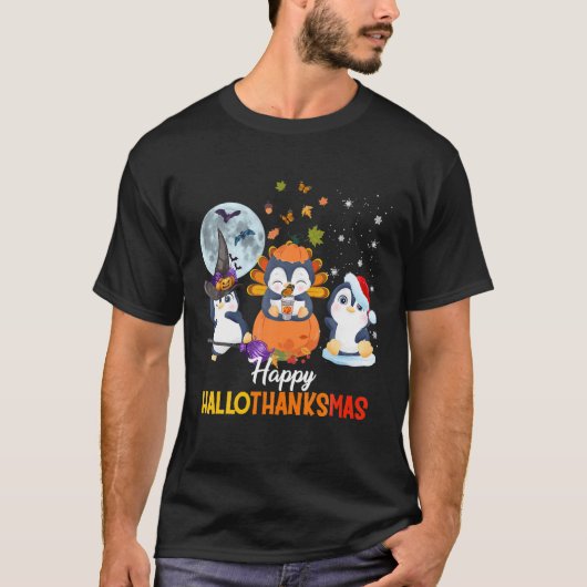 Pinguine Halloween und frohe Weihnachten glücklich T-Shirt (Vorderseite)