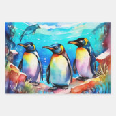 Pinguine Huddling in Watercolor Snowy Landschaft Geschenkpapier Set (Vorderseite 3)