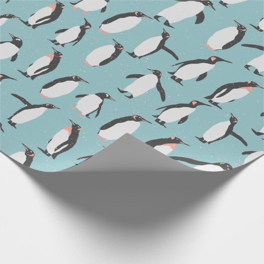 Pinguine im Schneemuster Geschenkpapier (Ecke)