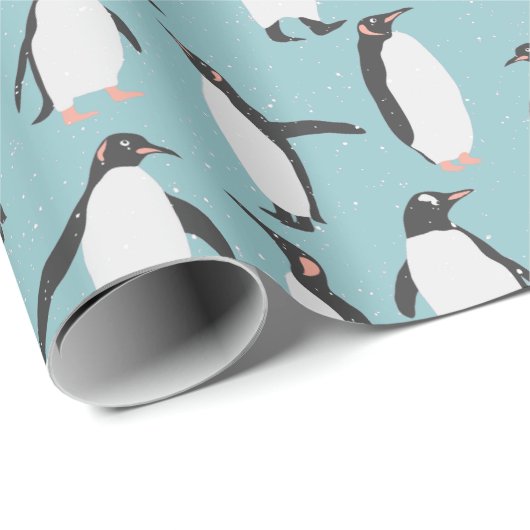 Pinguine im Schneemuster Geschenkpapier (Rolleneckpunkt)