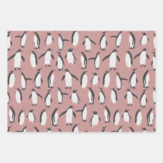 Pinguine im Schneemuster Geschenkpapier Set (Vorderseite 3)