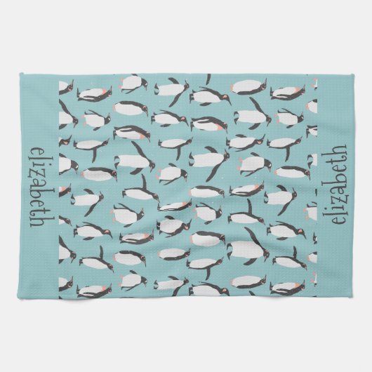 Pinguine im Schneemuster Geschirrtuch (Horizontal)