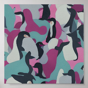 Pinguine in abstrakten Farbtönen Poster