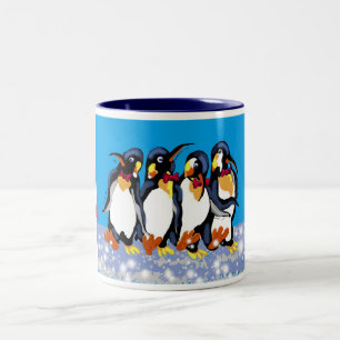 Pinguine in Bowties, Frohe Weihnachten! Zweifarbige Tasse