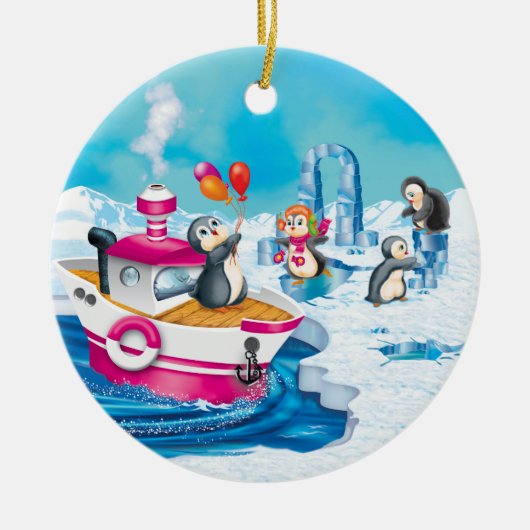 Pinguine in der Antarktis Keramik Ornament (Vorne)