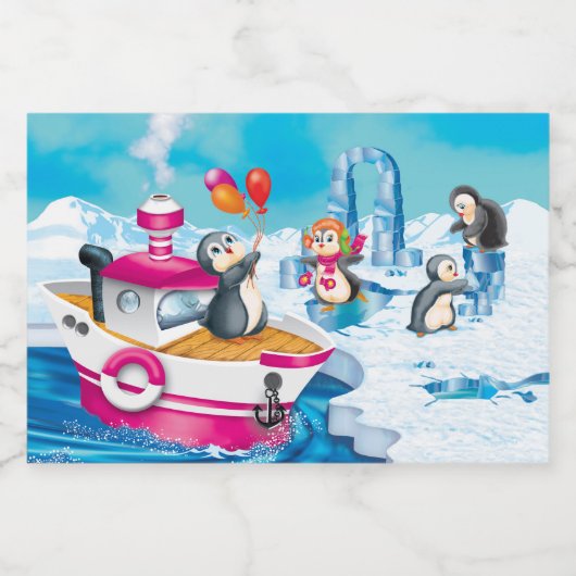 Pinguine in der Antarktis Lebensmitteletikett (Einzelnes Label)