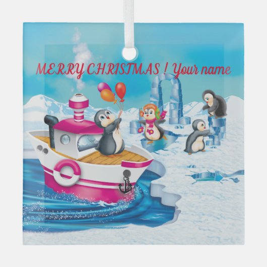 Pinguine in der Antarktis Ornament Aus Glas (Vorderseite)