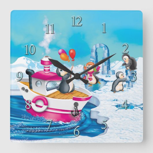 Pinguine in der Antarktis Quadratische Wanduhr (Vorderseite)