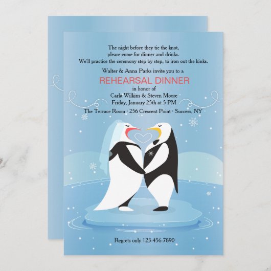 Pinguine in der Liebe Einladung (Vorne/Hinten)