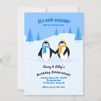 Pinguine in der Schnee-Geburtstagspartei Einladung