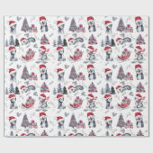 Pinguine in Weihnachtsmannmützen Winter Scene Patt Geschenkpapier (Flach)