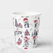 Pinguine in Weihnachtsmannmützen Winter Scene Patt Pappbecher (Vorderseite)