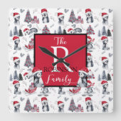 Pinguine in Weihnachtsmannmützen Winter Scene Patt Quadratische Wanduhr (Vorderseite)