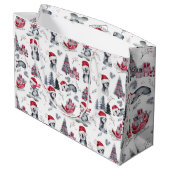 Pinguine in Weihnachtsmannmützen Winter Szene Must Große Geschenktüte (Rückseite Schrägansicht)