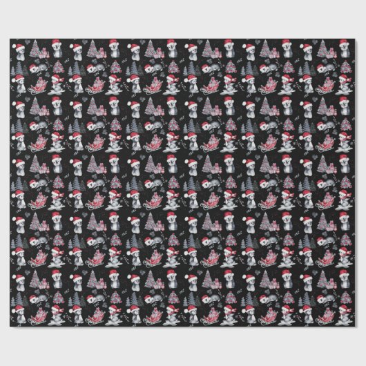 Pinguine in Weihnachtsmannmützen Winterszene Schwa Geschenkpapier (Flach)