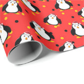 Pinguine in Weihnachtsstimmung auf Rot Geschenkpapier (Rolleneckpunkt)