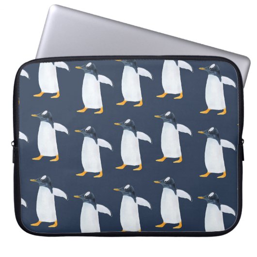 Pinguine: Kleine dunkle Wasserfarbe Laptopschutzhülle (Vorderseite)