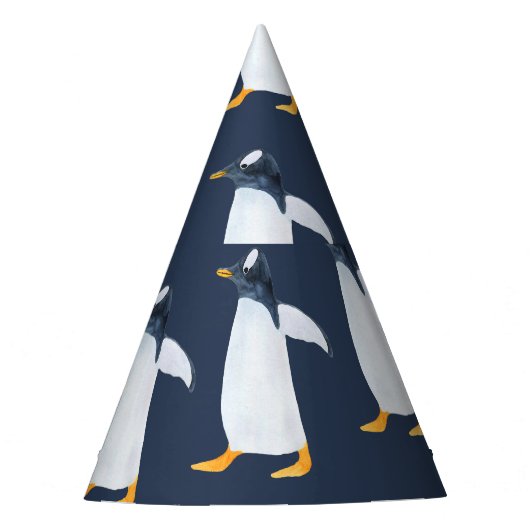 Pinguine: Kleine dunkle Wasserfarbe Partyhütchen (Vorderseite)
