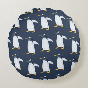 Pinguine: Kleine dunkle Wasserfarbe Rundes Kissen