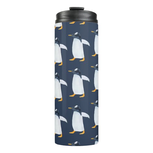 Pinguine: Kleine dunkle Wasserfarbe Thermosbecher (Vorderseite)