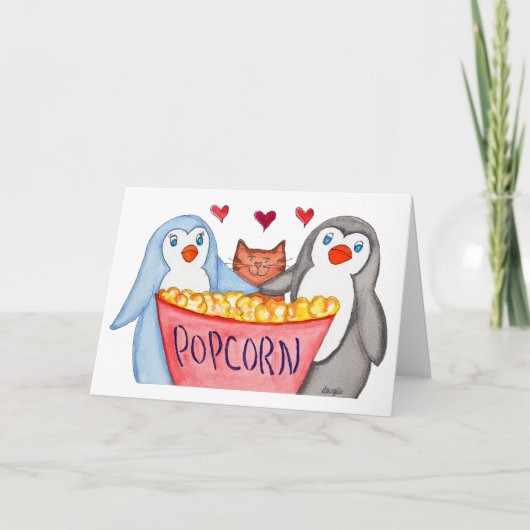 Pinguine Liebe Popcorn Karte (Vorderseite)